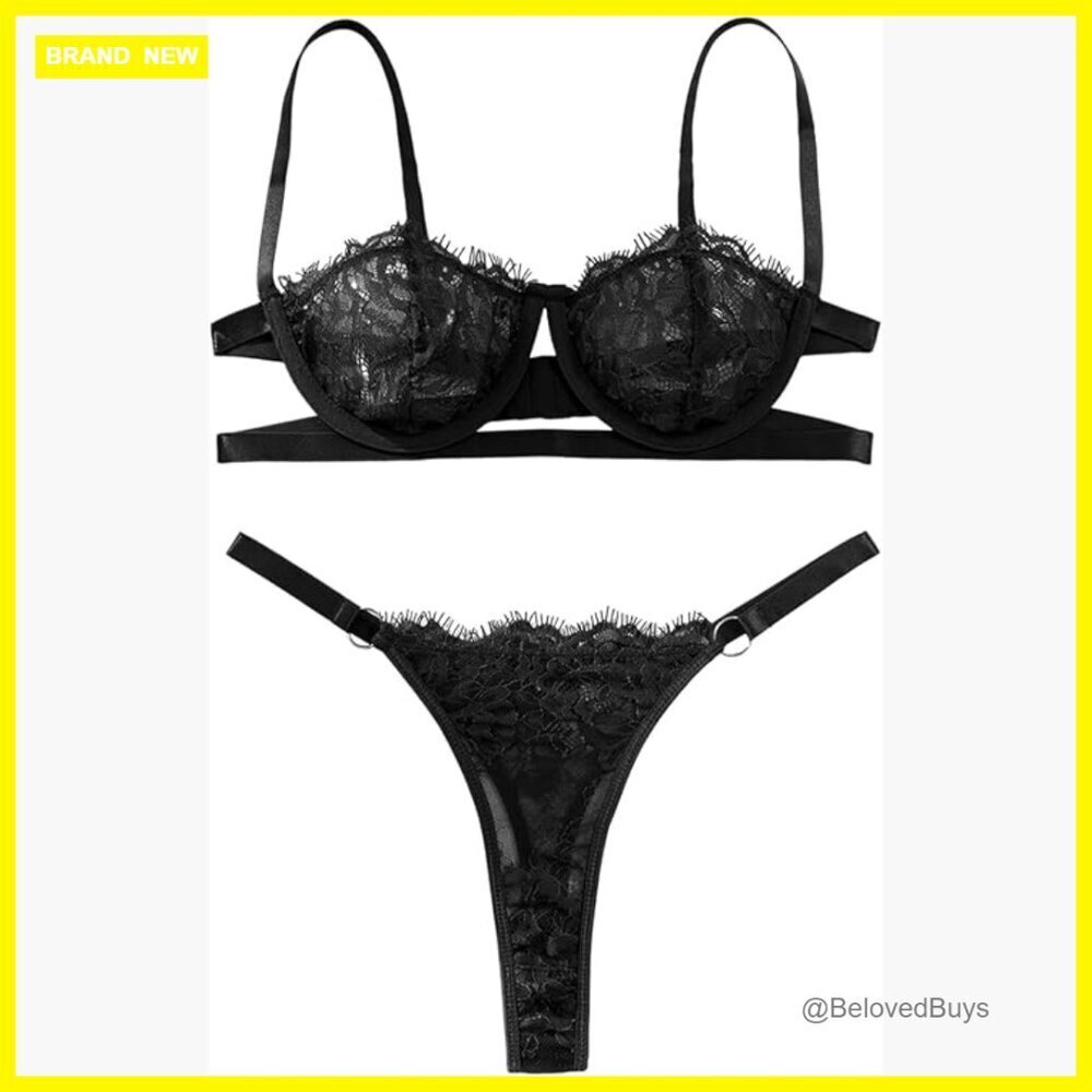 Floral Lace Sheer Underwire Lingerie Set with O-Ring Cutout